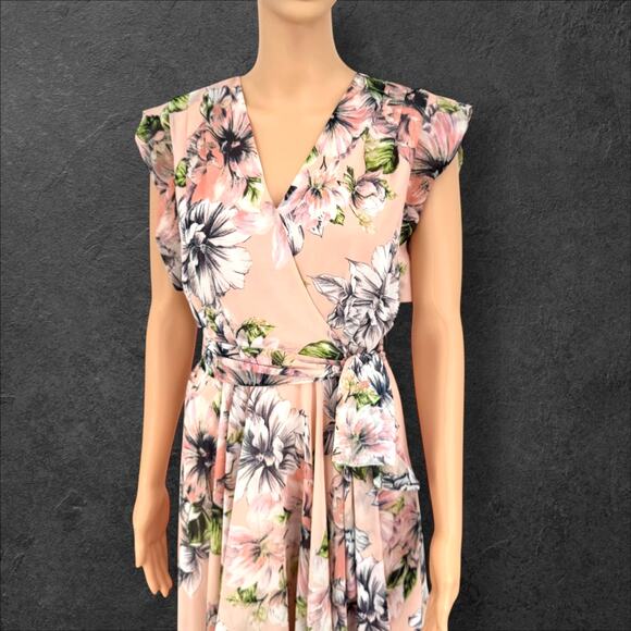 Eliza J Womens Blush Pink Romantic Floral Cascading Ruffle High-Low Hem Dress 2 - Picture 4 of 16